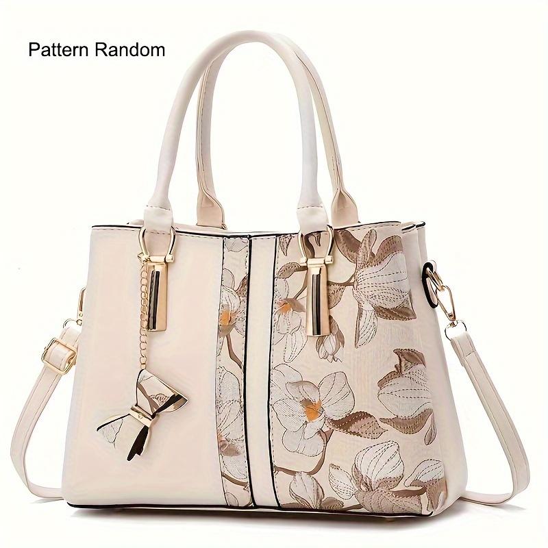 Women Crossbody Bag Elegant Floral Print Handbag, Fashion Large Capacity Handbag, Portable Handbag