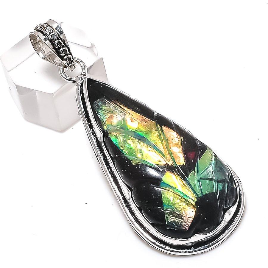 

Черный австралийский опал драгоценный камень 925 стерлинговое серебро ювелирный кулон 2,36