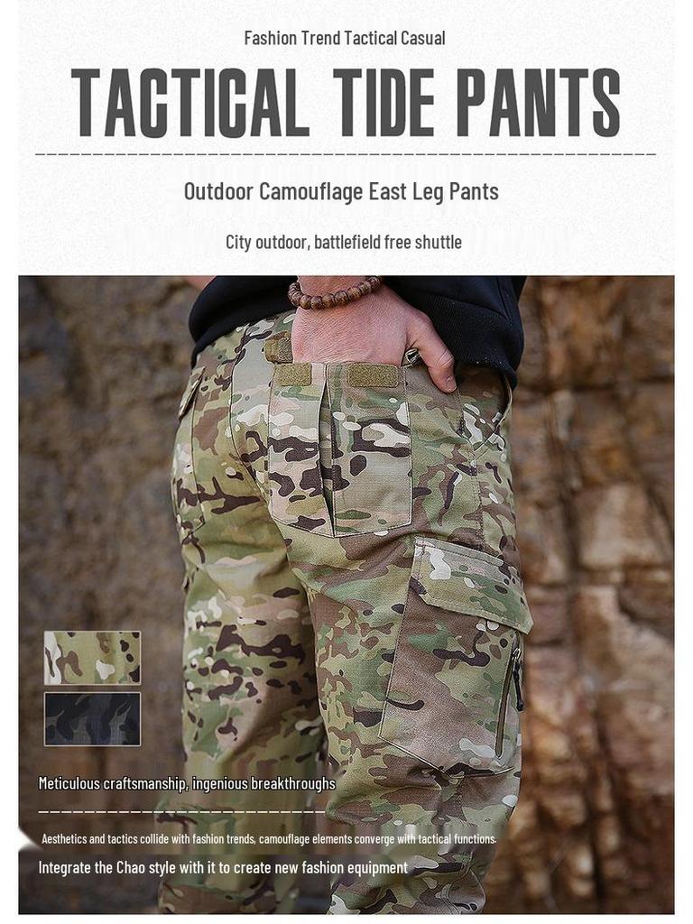 Mingpeng Wasserabweisende Camouflage Skinny Cargo Jogginghose - Slim-Fit, Verschleißfest, Trendige Neun-Punkte-Outdoor-Hose