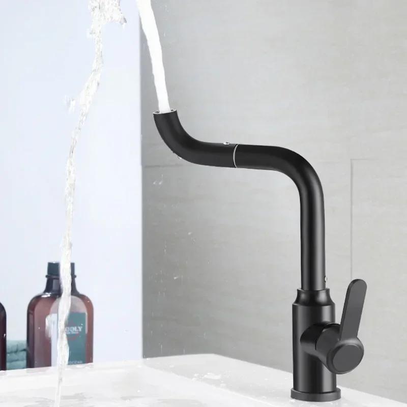 Basin Faucet Bathroom Sink Mixer Faucet Deck Mounted Splash Proof Water Tap Stainless Steel Single Handle Bathroom Faucets