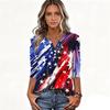 Women's T Shirt Independence Day Print Button 3/4 Sleeve Daily Weekend Fashion Basic V- Neck Regular Top