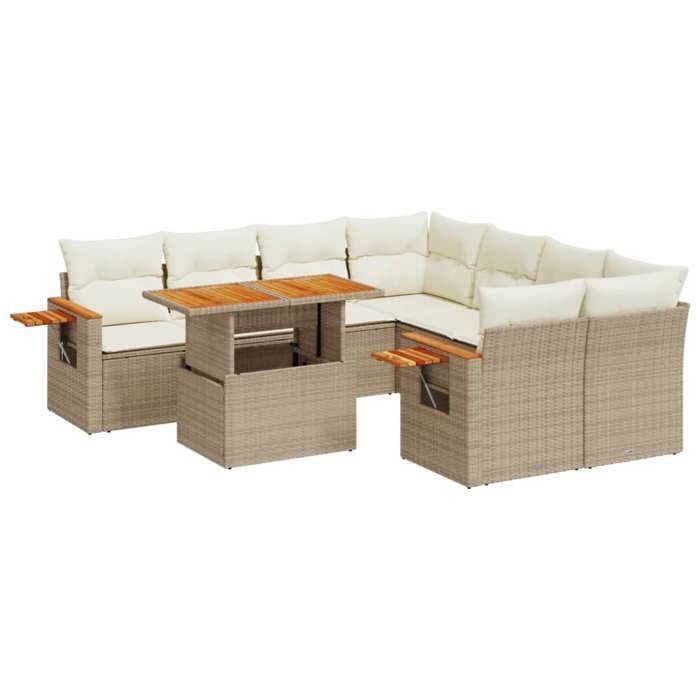 VidaXL Salon de Jardin avec Coussins 9 pcs, Canapés de Terrasse, Ensemble de Meubles de Patio, Mobilier d'Extérieur, Beige 3273445