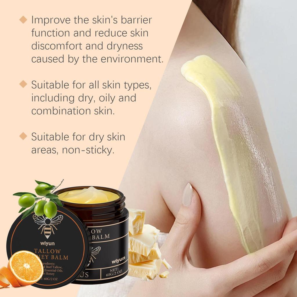 Beef Tallow Honey Moisturizer Grass Fed Whipped Tallow Face Cream Body Lotion Non Greasy Nourishing Fast Absorption Skin Care