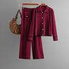Autumn and winter new knitted fashion suit women's casual olo collar sweater wide-leg pants two-piece set