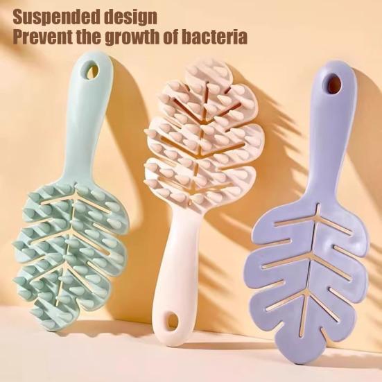 2Pcs Hollow Leaf Shampoo Brush with Long Handle Hanging Men Women Portable Travel Hair Growth Scalp Massage Scrubber Cleaning Brush