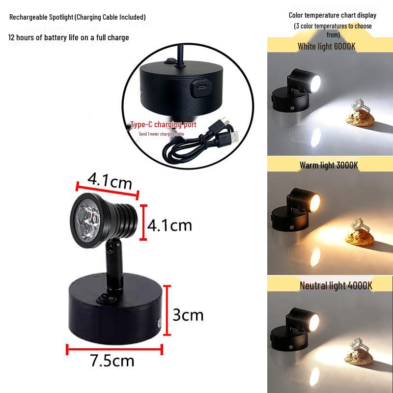 Wireless Jewelry Display Spotlights for Cabinets and Desktops