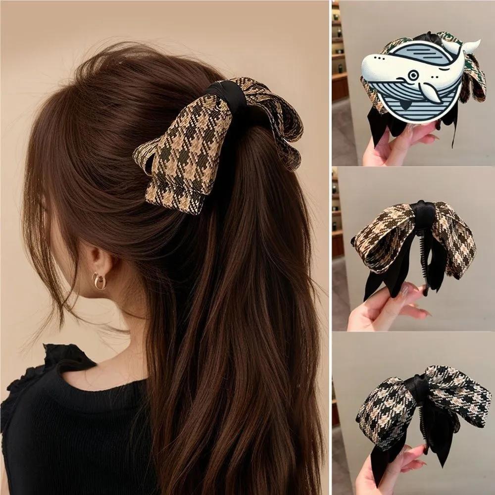 Women s plaid ribbon banana hair clip ponytail claw clip ribbon hair clip hair clip green