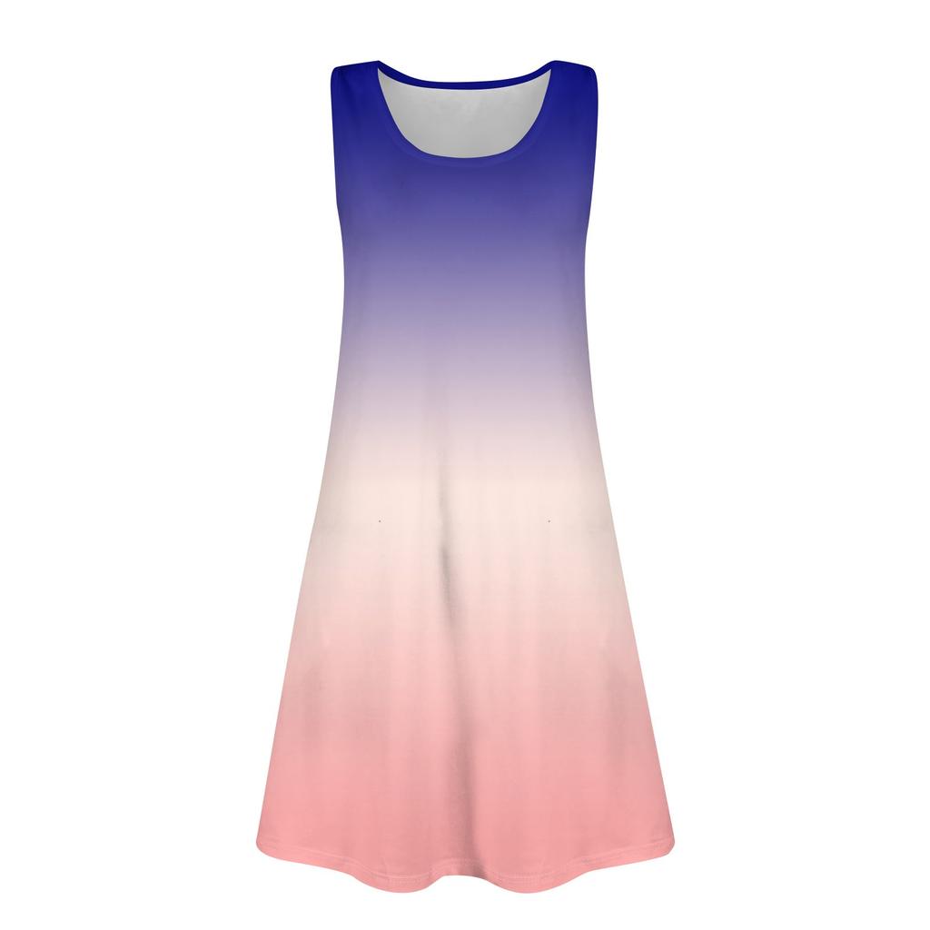 Children's Sleeveless U-neck Summer Gradient Color A-line Casual Holiday Dress