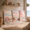 Nordic Coastal Beach Wall Art Pink Sunset Canvas Painting Tropical Ocean Palm Tree Poster Print Living Room Decor