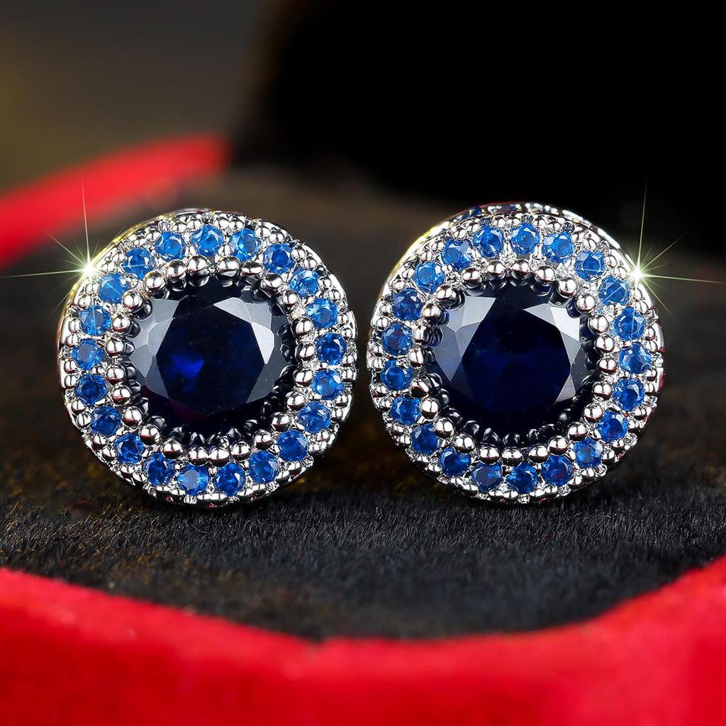 New Hong Kong Style Full Diamond Round Stud Earrings for Women - European & American High-End Hollow Design, Innovative and Stylish Jewelry