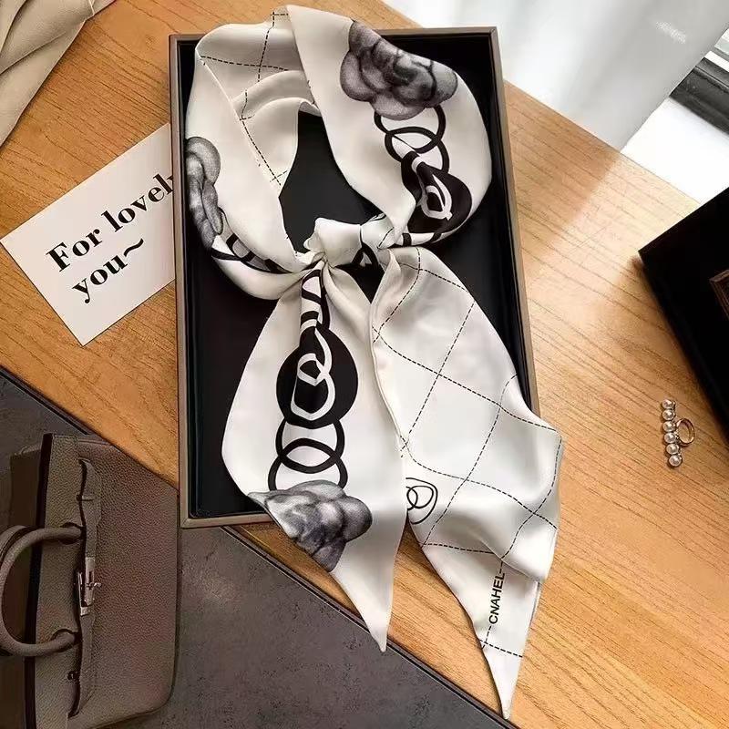 Scarf Long Highend Silk Narrow Print For Spring And Summer Versatile As Shirt Ribbon Belt Or Hair Tie