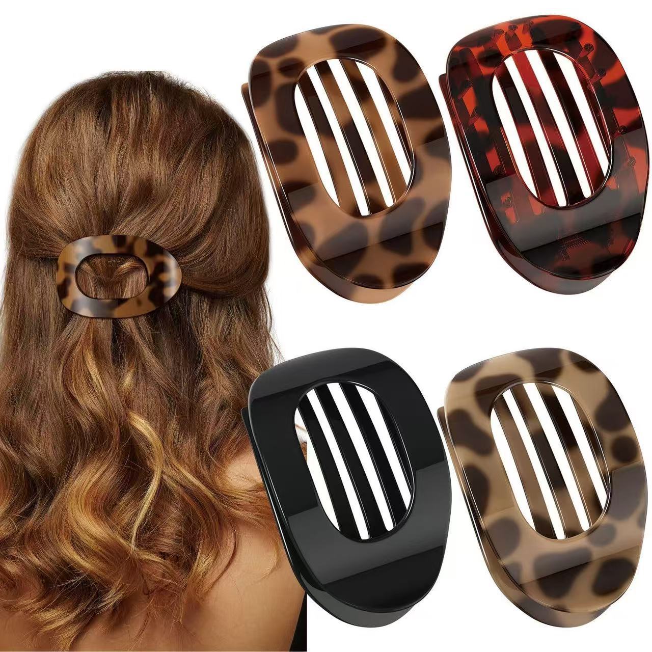 

4pcs/set Matte Oval Flat Clip, Minimalist Matte Curved Curved Hair Clip for Women Girls Thick Hair