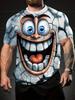 3D Cartoon Face Print Men'S Round Neck T-Shirt – Summer Casual Fashion Top, Breathable Outdoor Wear for Running & Gym, Fun Gift Idea for Trendy