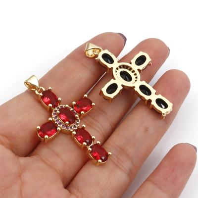 1 Piece Copper Religious Cross Pendants Gold Color Metal Charms For DIY Making Necklace Bracelets Jewelry Findings 4cm X 2.3cm