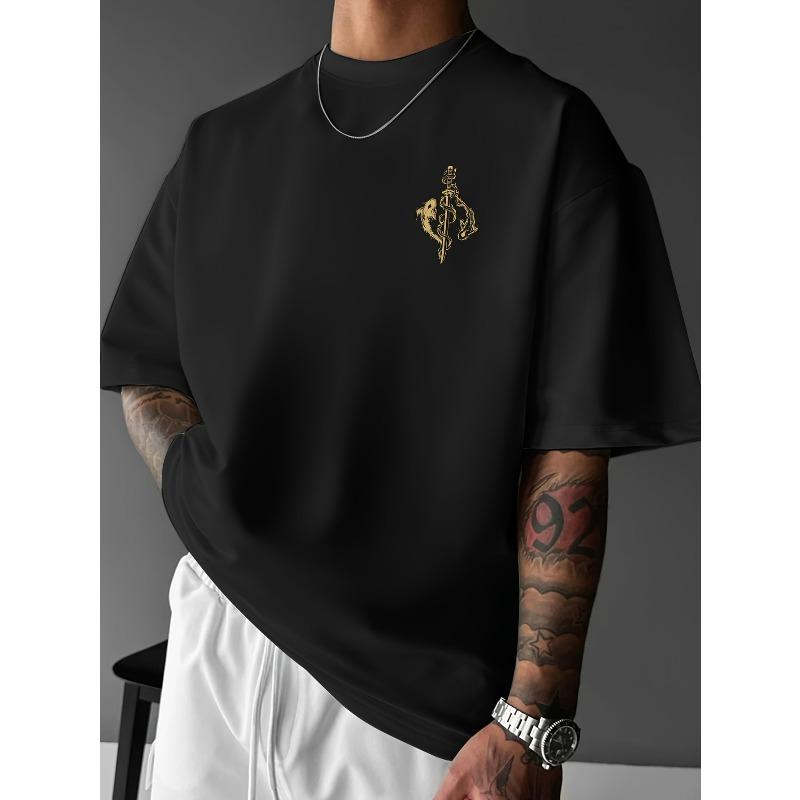 European Sizes Men'S Samurai Dragon and Sword Print T-Shirt | Casual Street Style