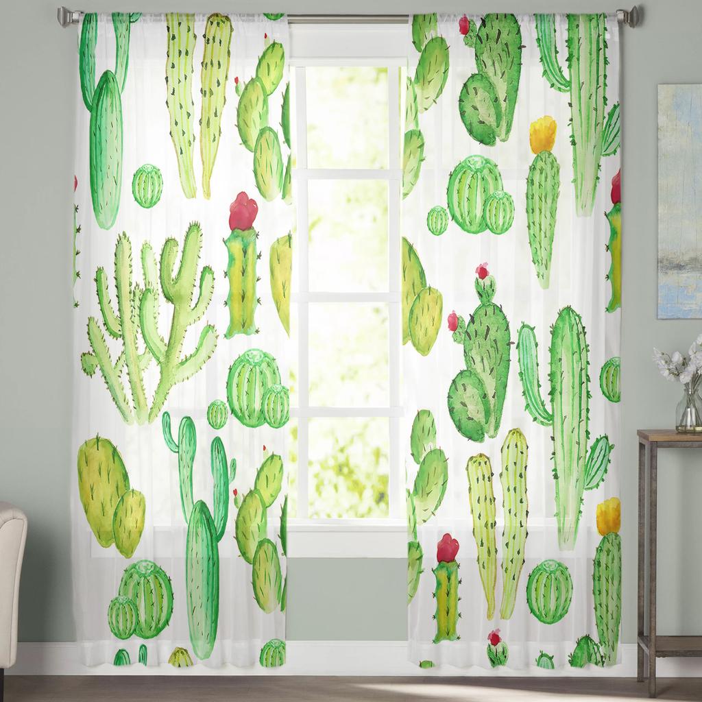 Succulent Cactus Modern Curtains For Living Room Transparent Tulle Curtains Window Sheer For The Bedroom Accessories Decor