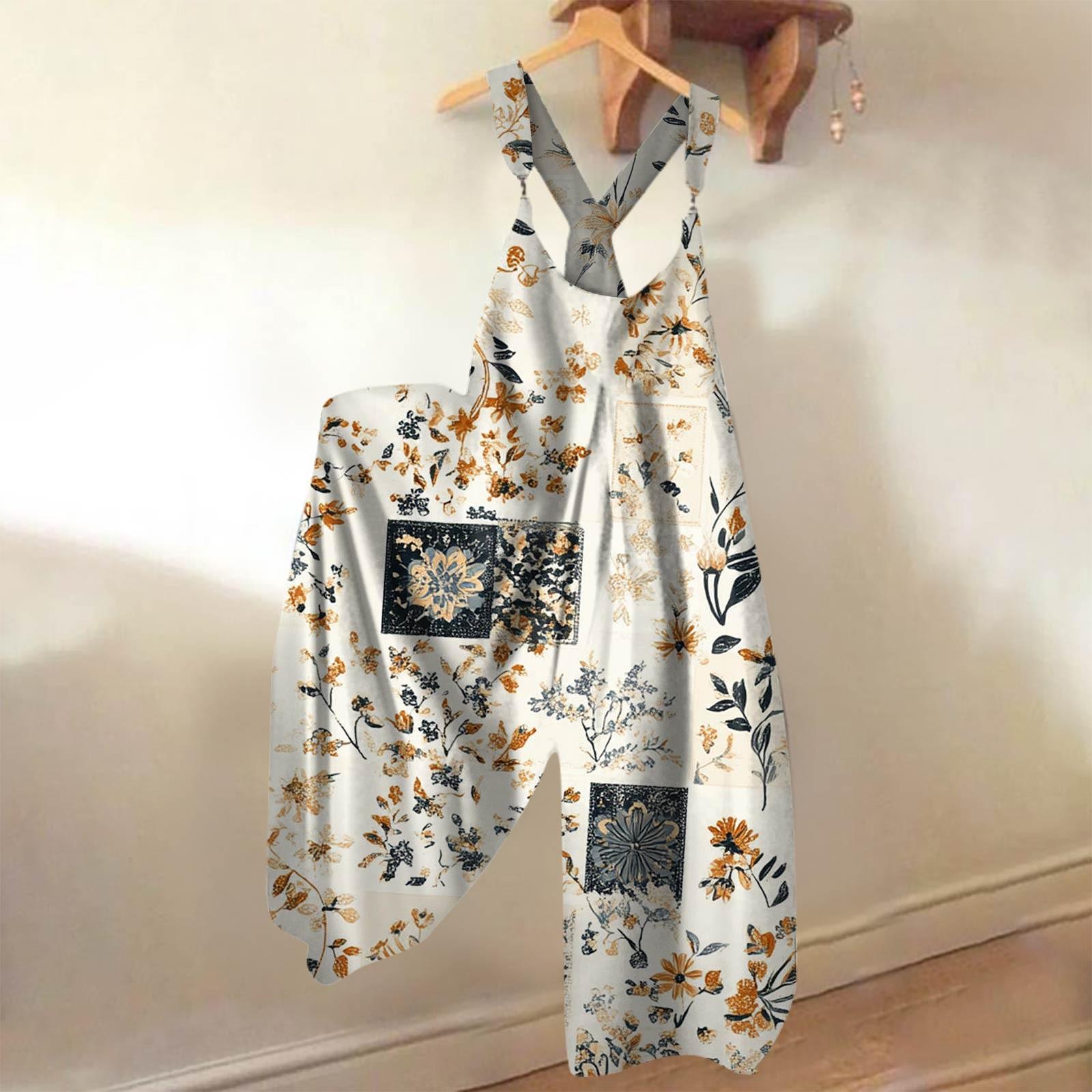 

Широкие комбинезоны для женщин, повседневные свободные комбинезоны без рукавов, ретро-принт, металлические пуговицы, длинные брюки, комбинезон с карманами M хаки