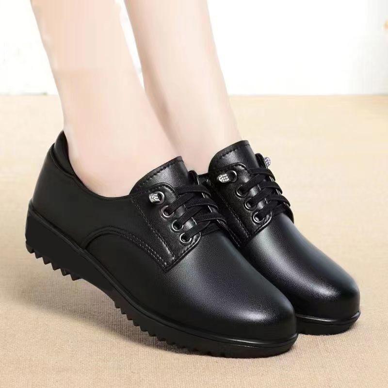 

Elegant Laced Wedge Pumps Fashion Women s Leather Shoes with Low Heel,Comfortable Dressy Flats for Mom 35