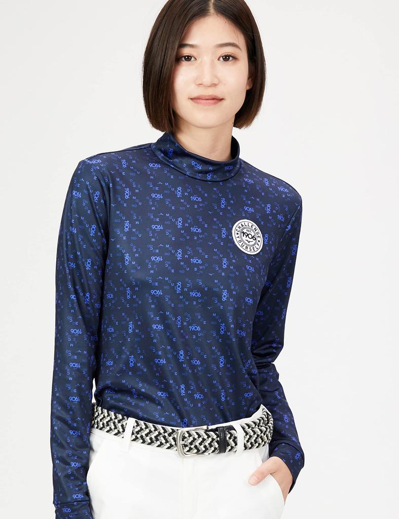 Mizuno Logomania Golf Mock Neck Long Sleeve Recycled Deep Size M Shirt, Material, Stretch, Women's, Navy, (E2MA2732)