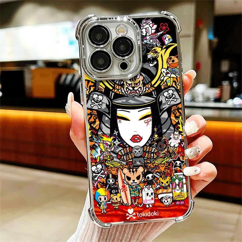 Japan T-Tokidokis Art Soft Phone Case For iPhone 15 16 17 Air 14 Pro Max 16E Plus 13 12 Mini Plating Anti-Fall Fundas