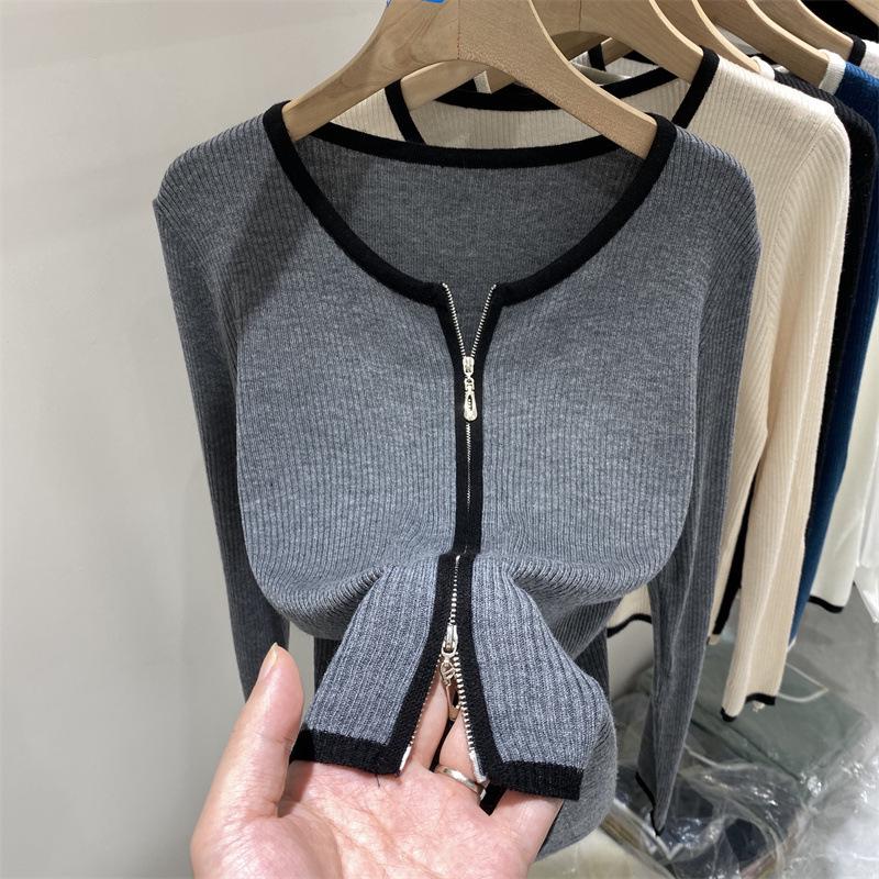 

2024 Autumn Women s European-Style Double Zipper Soft Knit Cardigan One Size серый
