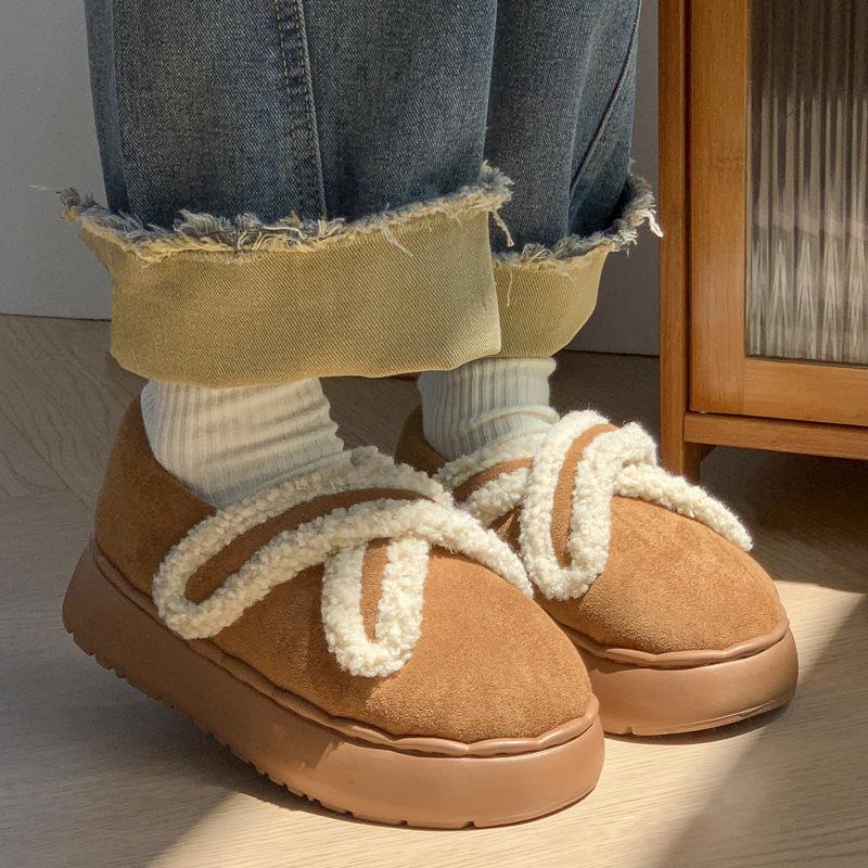Lamb Wool Cotton Slippers Thick-soled Velvet Autumn and Winter Warm Indoor Home and Outdoor Wear Velcro All-inclusive Heel Cotton Shoes