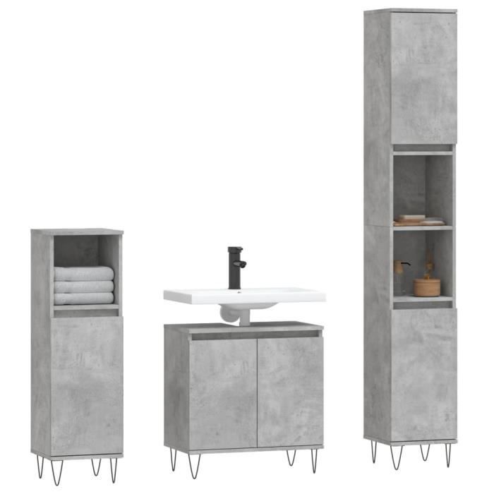 VidaXL Ensemble d'armoires de salle de bain 3 pcs gris béton 3187793