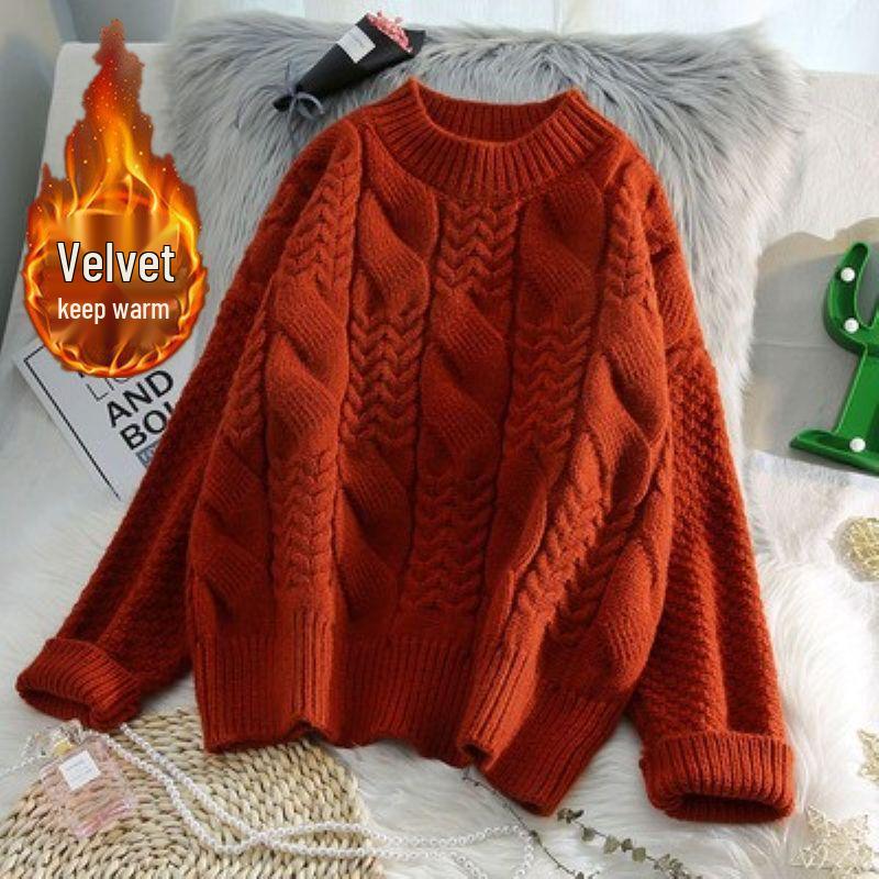 Women's Thick Cable Knit High-Neck Pullover Sweater - Autumn/Winter Loose Style