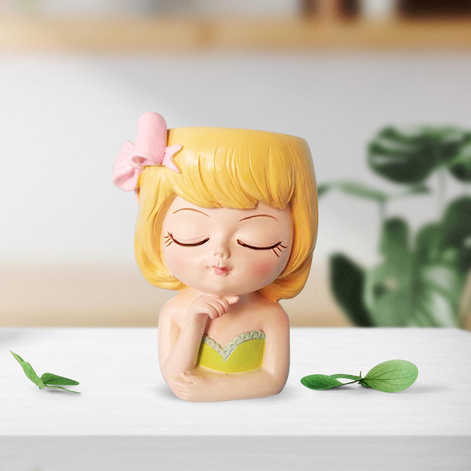 

Planter Pot Girl Face Planters Art Crafts Figurine Ornament Desk Resin Flowerpot for Restaurant Bookshelf Living Room Cafe