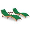 Day and Night - Day and Night Loungers with Table and Cushions 2 Pcs Solid Acacia Wood