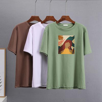 Hirsionsan 100% Cotton Short Sleeve Printing T-shirts Women Summer Harajuku Basic Loose T Shirt Female Fashion Minimalist All-match Tops