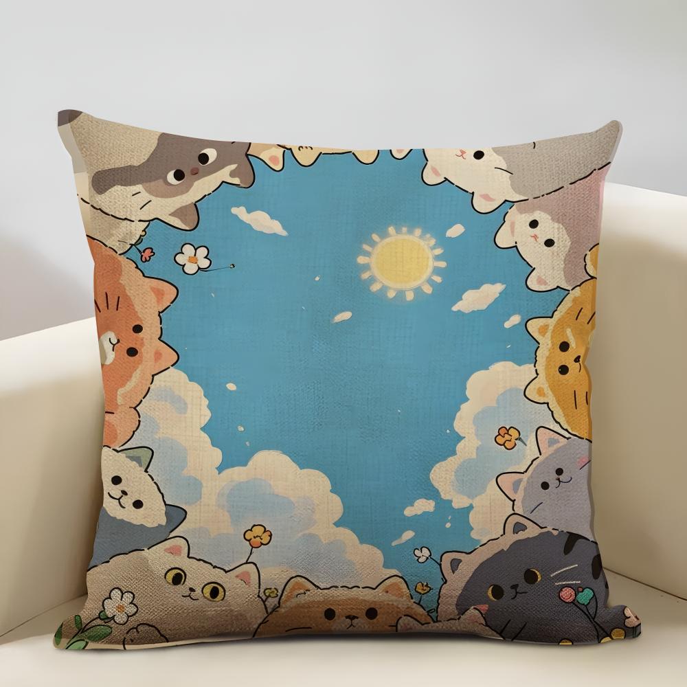 1 Cartoon Cute Cat Picture ForWake Up Cushion Cover Household Decoration Linen Sofa Cushion Cover: Skin-Friendly & Breathable Wi