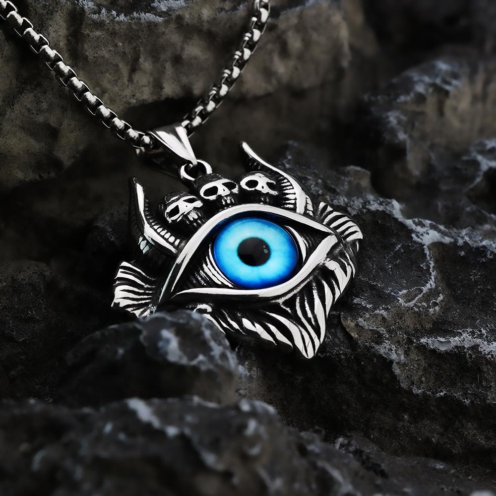Vintage Style Stainless Steel Men's Necklace With Gemstone Inlaid Evil Eye Pendant