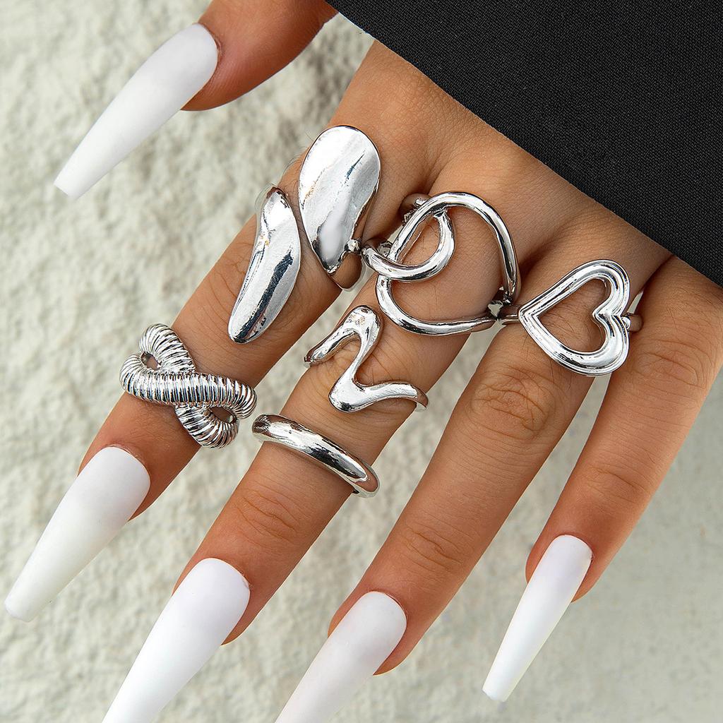 Accessories, Irregular Peach Heart Alloy Vintage Ring, Personalized Metal Cross Ring Set