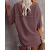 Summer Women V-Neck T-Shirt Waffle Casual Loose Short Sleeve Tee