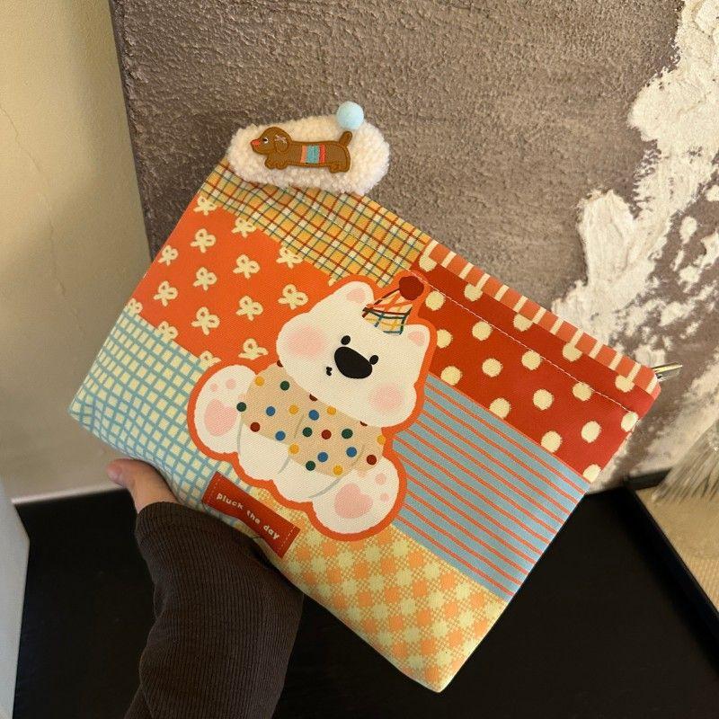 Girly Colorful Background Dog Cosmetic Bag Large Capacity Travel Portable Women  Clutch Pouch Handbag Makeup Storage Bags