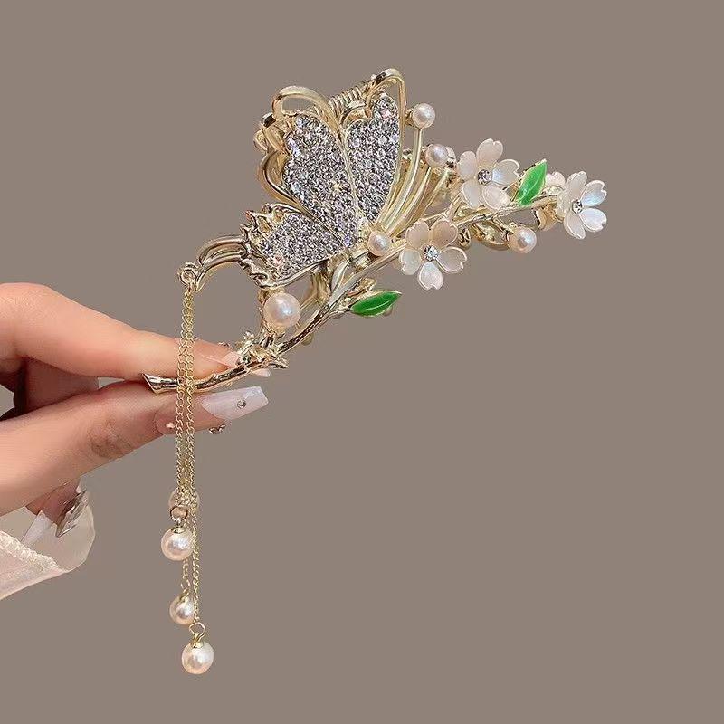 Lily of the Valley Butterfly Tassel Hair Claw - Large High-End Summer Headwear for Women