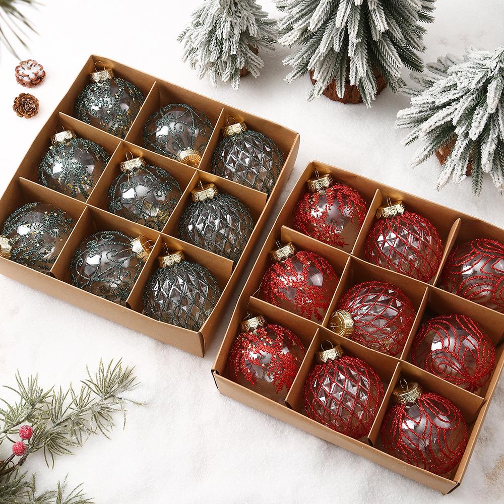 8CM Transparent PET Painted Christmas Ball Set for Tree Decorations