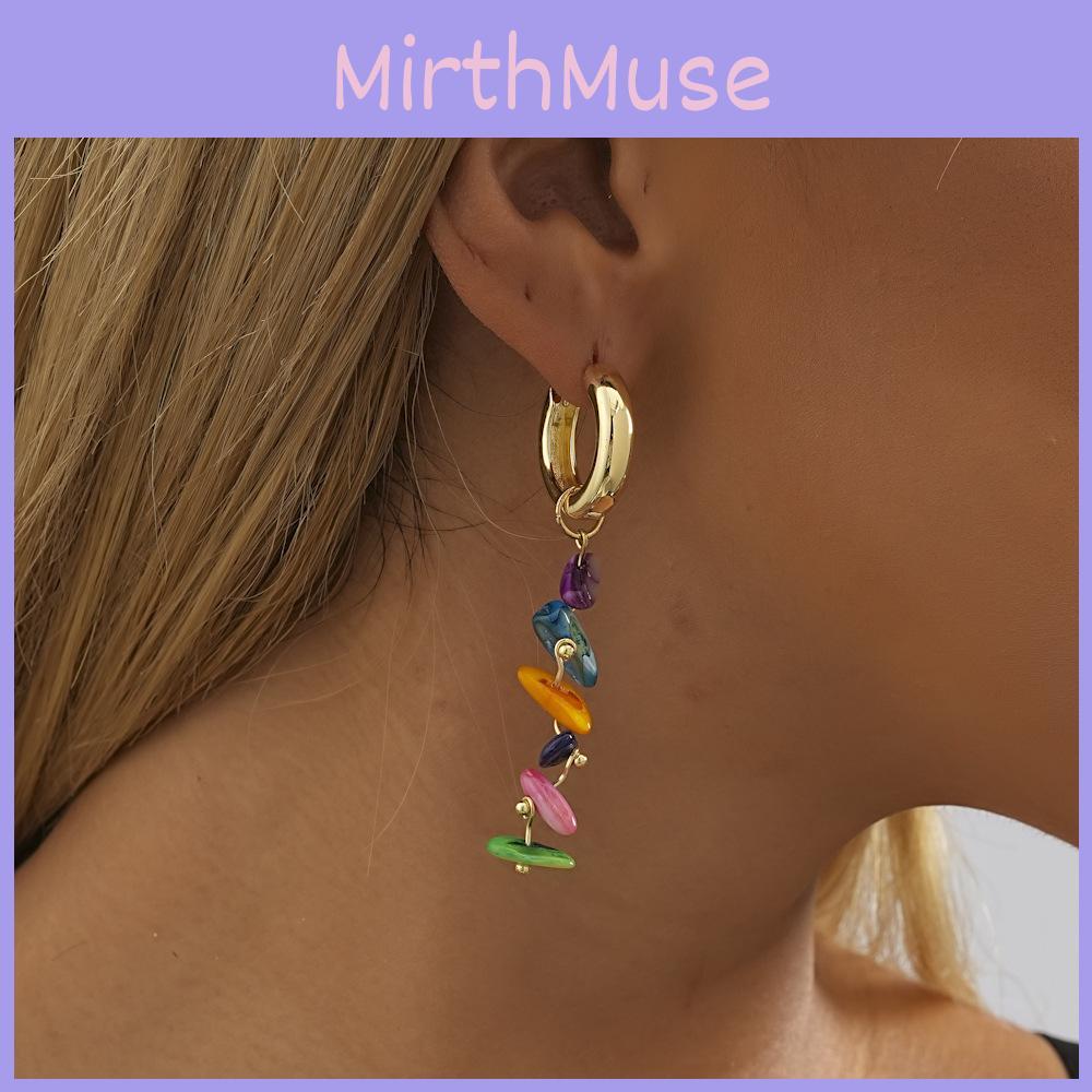 Natural Stone Elegant Earrings For Women Colorful Geometric Design With Chain Details
