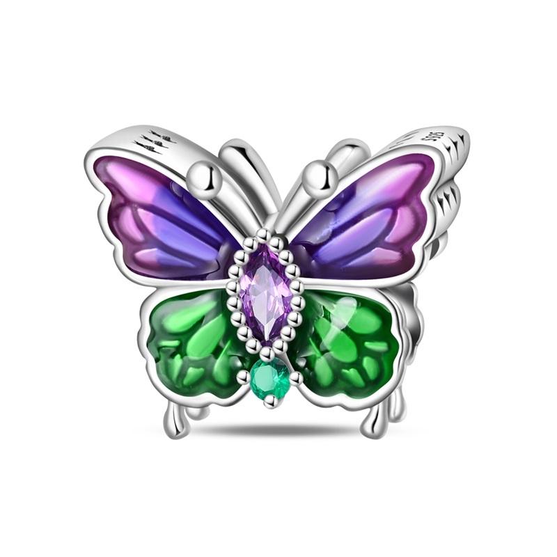 Fashion 925 Silver Colorful Butterfly Sparkling Beads Charms for DIY Bracelet Necklace Jewelry Making Gift