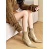 Hong Kong short boots women's single boots high heel elastic medium tube white pointed middle heel ins Internet celebrity thin boots