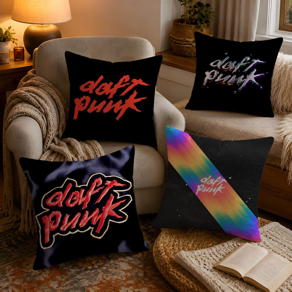 Fashion Rock Band DDaft Punk Pillow Case Soft Plush Cushion Cover Double Print and Invisible Zipper for Sofa Home Car Use