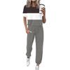 Women's Jogging Fashion Round Neck Short Sleeve Belt Loose Pants Tracksuit