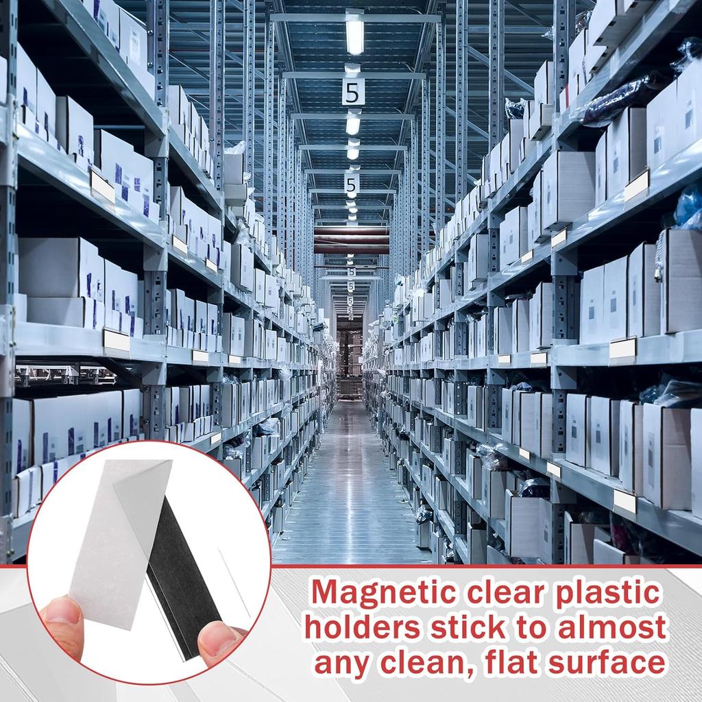 Fainne 50 Pcs 1.25" H Magnetic Shelf Label Holders for Metal Racks and Shelves, 3'' Long Clear Magnetic Shelf Label Strips Gondola Price Tag talled