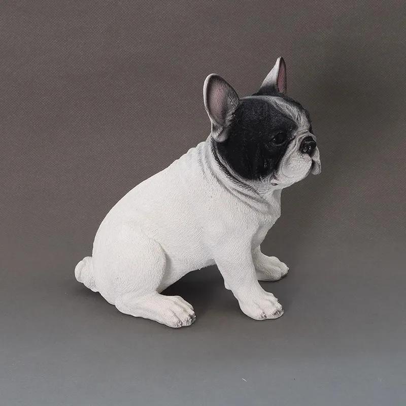 Simulated Black & White French Bulldog Resin Figurine Ornaments Home Room Decoration Dog Puppy Animal Statue Cute Birthday Gifts