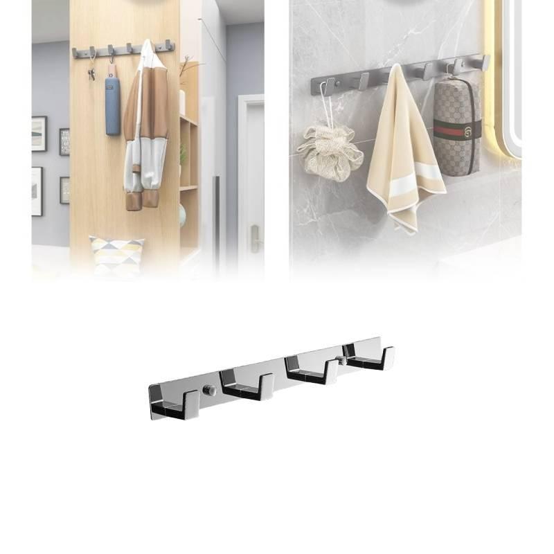 4 Hooks Coat Wall Mount Screw Hook Chrome Bath Towel Robe Rack Bathroom Kitchen