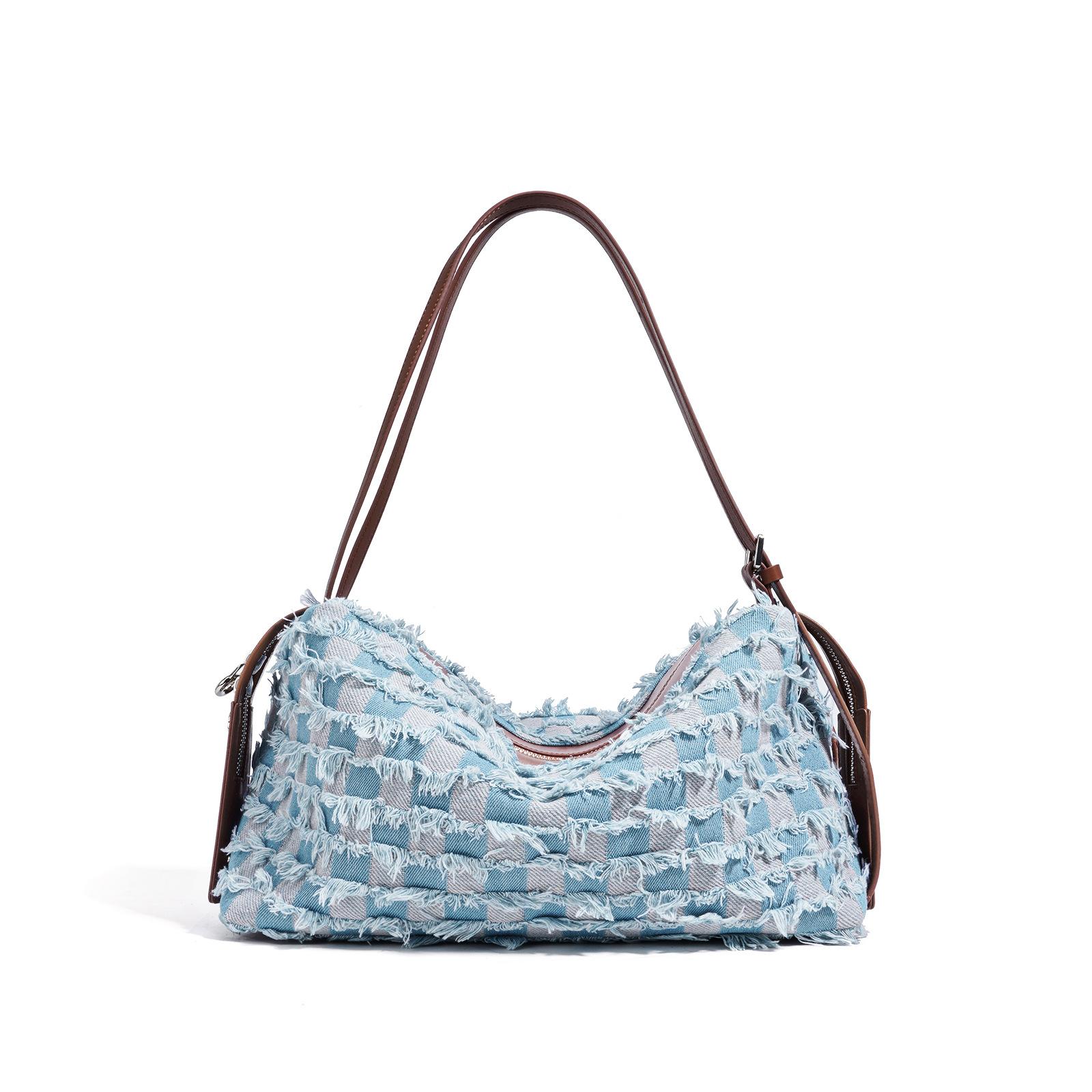 

Новая джинсовая серия наплечная сумка нишевый дизайн высококлассная сумочка кожаные подмышки