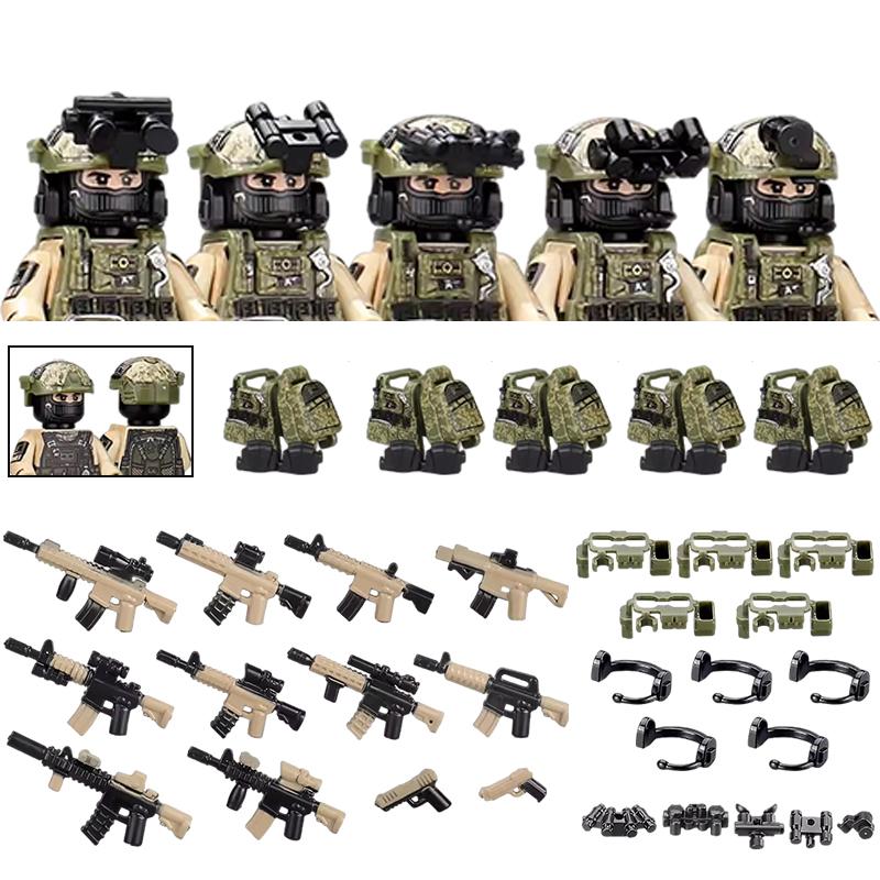 America Army Combat Uniform Special Forces Figures Building Blocks City US Special Air Service Soldier Military Weapons Toys