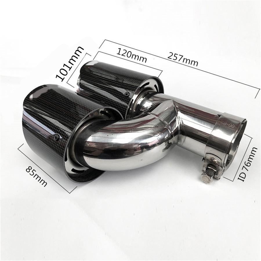 Universal Pair Glossy 100% Real Carbon Fiber ID:3.0" 76mm OD:4.0" 101mm Car SUV Dual Pipe LEFT + Right Exhaust Pipe Tail Muffler Tip