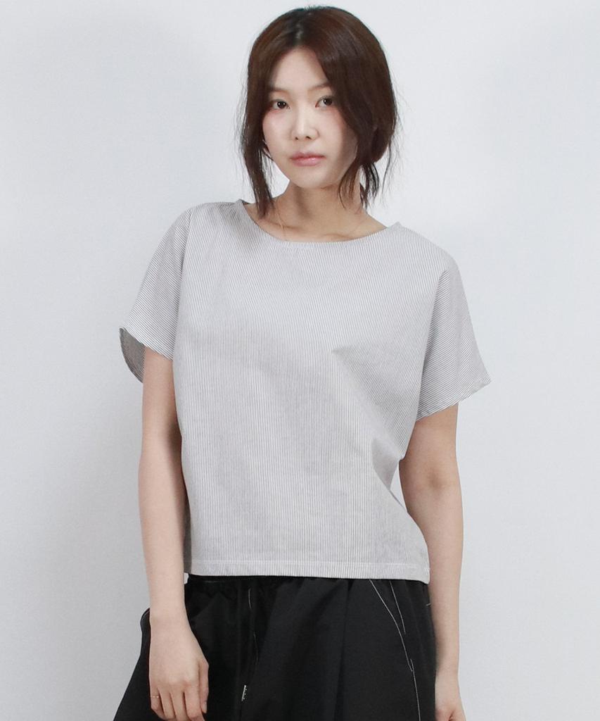 Deumakeu Stripe Mini French Short Sleeve Shirt Black